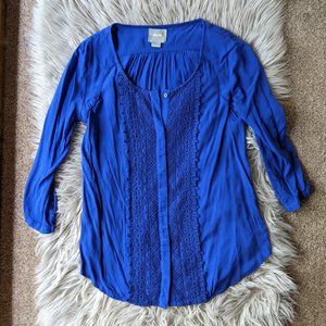 MAEVE Anthropologie Crescent Street Royal Blue Scoop Button Blouse sz 4